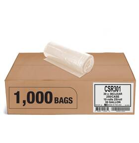 Csr301 Aluf Plastics 20-30 Gallon Clear Trash Bags - Huge 1000 Pack 30 Inch X 36