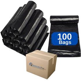 38et5813mblkldtl Assurepak 55 Gallons Black Trash Bags For Home Kitchen And Retail 10 Bags/10 Rolls C