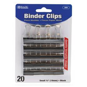 Bazic Products 764608002605 Binder Clips Small Black 3/4 Inch 19mm Paper Clamps Clip Papercli
