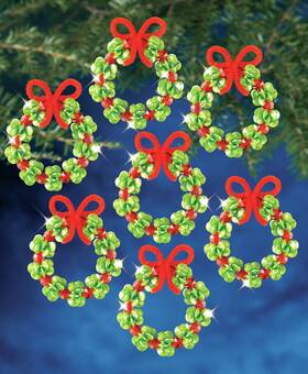 Bok-7467 Beadery The Holiday Beaded Ornament Kit-evergreen Wreath Makes 6