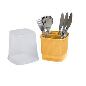 Black Pearl 702860692595 Rattan Covered Cutlery And Utensil Holder Flatware Plastic Caddy Organizer F