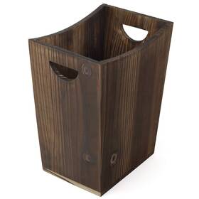 Bhk68 Bty Trash Can Wastebasket Torched Wood Waste Basket Bin Rustic Garbage Conta