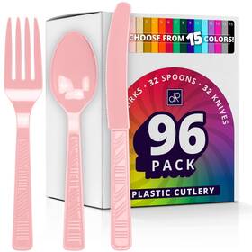 Decorrack 810035599024 Plastic Cutlery Set Pink Colored Silverware Sets For Parti