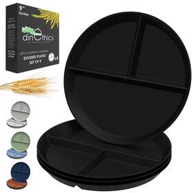 Dinethics 860011983941 Portion Plates Set Of 4 - 9 Inch Unbreakable With Sections Dishwasher