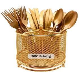 Dv0033 Dysanvica 360 Rotating Metal Utensil Caddy - 4 Compartment Silverware Cutlery Holder