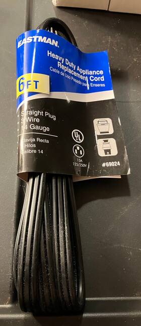 69024 Eastman 091712018087 Ez-flo 72 Inch 14/3 Straight Pigtail - 15a/125v Heavy Duty Appliance Cord