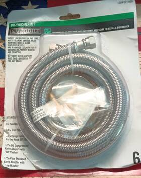 1004-061-080 Everbilt New 6ft Dishwasher Hose Line Connector Braided Nylon Kit