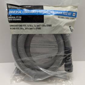Everbilt 820633000037 6ft Universal Corrugated Dishwasher Drain Hose Kit 535 With 2 Clam