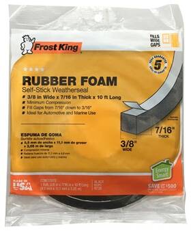 R738h Frost King Rubber Foam Weatherseal Tape 3/8w X 7/16 Inch T 10 Ft. -