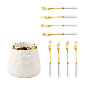 Fs0131 Fvstar 8 Pack Gold Dessert Forks Stainless Steel Silverware With Ceramic Jar H