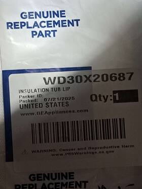 Wd30x20687 Ge Insulation Tub Lip Oem Genuine Part New In Box Df3