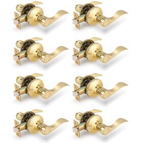 Gb-pb12061ps-8p Gobrico 8 Pack Polished Brass Passage Door Levers Knobs Non-locking Interior Han