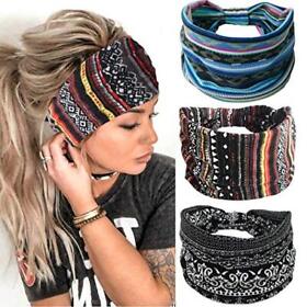 Gortin Boho Headbands Stretch Wide Hair Bands Black Elastic Yoga Sweatband Knote