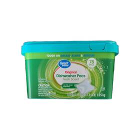 056004 Great Value Original Dishwasher Pacs Fresh Scent 78 Count No Pre-rinse 1.05kg