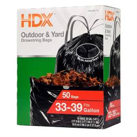 B07zpp71mt Hdx 33 Gal. - 39 Black Drawstring Outdoor And Yard Trash Bags 50-count
