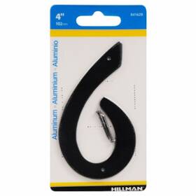 841628 Hillman House Address Number 6 Nail-on Black Finished Aluminum 4 Inch -