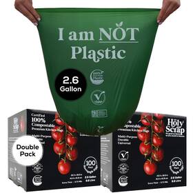 Holy Scrap 356108000192 Small Compostable Trash Bags - 2.6 Gallon 200 Pack 100% Plastic-free Decomp