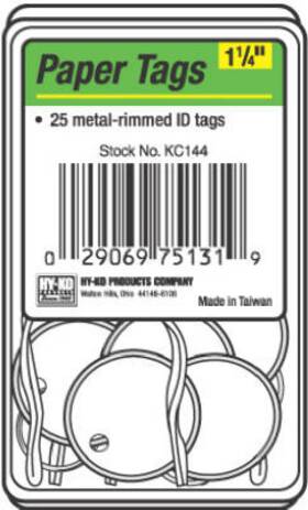 Kc144 Hy-ko Prod Co 5 Pack White Paper I.d. Tag Split Ring 1.25- Inch 25-pk
