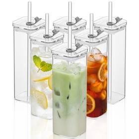 Kemorela 795490155728 6 Sets Square Drinking Glass Cups Old Fashioned Glasses 17 Oz Glasse
