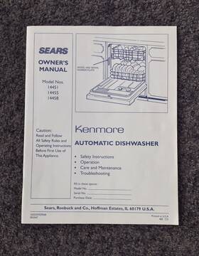 14458 Kenmore 14451 Sears Dishwasher Owners Manual - Model Numbers / 14455