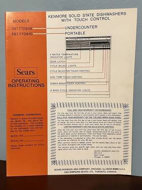 772804 Kenmore 770810 Sears Instructions Solid State Dishwashers 90859c 587 Vtg