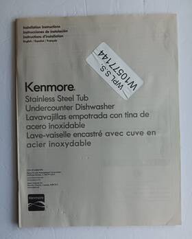 W10300759c Kenmore 2012 Stainless Steel Tub Undercounter Dishwasher Installation Guide