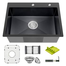 Cyt-025 Koardink Black Topmount Stainless Steel Bar Sink 25x18x9 Inch Drop In Single Bowl Kitc