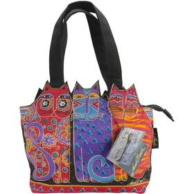 Lb4100 Laurel Burch Medium Tote Zipper Top 12 Inch X3.5 X8.5 -tres Gatos Red Orange And Blue L