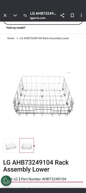 Lhb73249104 Lg Lh Dishwasher Lower Rack Assembly