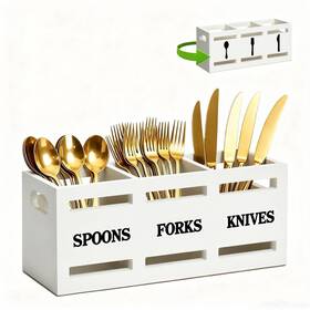 5000405 Long Tao Kitchen Utensil Holder Wooden Cutlery Black Silverware Caddy C