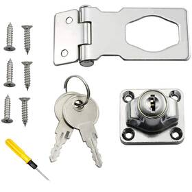 Lock-silver-1s Longdex 713838205874 1set 2.5inch Length 90 Degrees Keyed Hasp Lock 1pc Zinc Alloy Chrome Plated