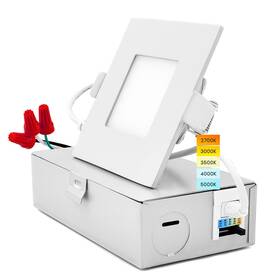 Lr23754 Luxrite 3 Inch Square Ultra Thin Led Recessed Light With Junction Box 8w Cc