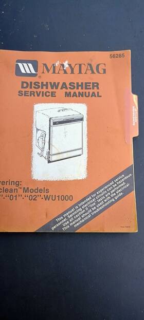 02-wu1000 Maytag 1984 Dishwasher Service Manual Jetclean Models 00 01 No 56285