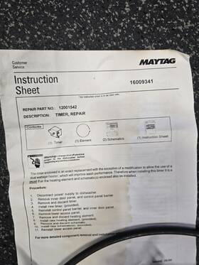12001542 Maytag Dishwasher Timer Oem