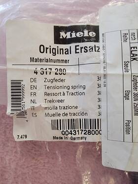 4317280 Miele Brand New Dishwasher Door Spring