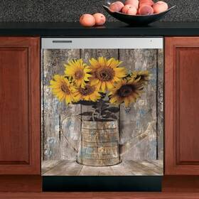 Mlgb 718542684256 Rustic Wood Dishwasher Cover For Front Vintage Sunflower Vase Magn