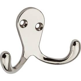 N199-232 National Hardware 5 Pack - Wall Hook For Clothes Double Prong Nickel-plated 2-pk