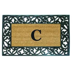 18014c Nedia Home Rubber Coir Door Mat Acanthus Monogram C - 22 Inch X 36