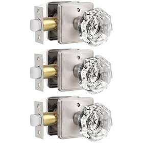 Dl-rst6-csn-fbk-3pack Orger Vintage Crystal Octagon Privacy Door Knobs - Satin Nickel 3 Pack