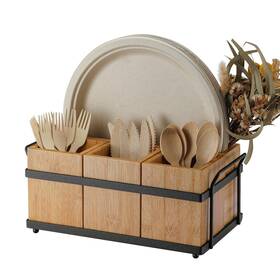 Sc01 Ptsting Silverware Caddy Wood Utensil Holder Paper Plate Dispenser