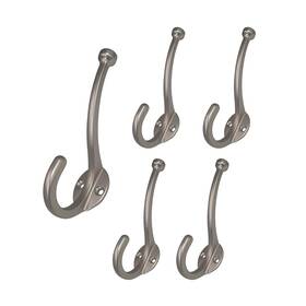 H16-005 Qcaa Zinc Diecast Coat Hook Matte Nickel 5 Pack Of Nkl Fast Ship