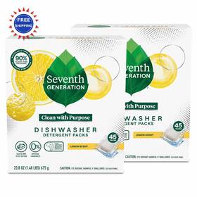 10732913452993 Seventh Generation Dishwasher Detergent Packs Lemon Scent 45 Count Pack Dishes