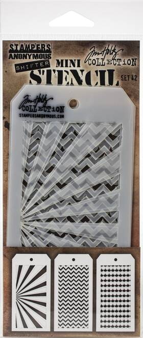 Mts-42 Stampers Anonymous Tim Holtz Mini Layered Stencil Set 3/pkg-set #42 -