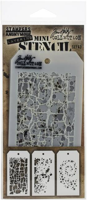 Mts-43 Stampers Anonymous Tim Holtz Mini Layered Stencil Set 3/pkg-set #43 -