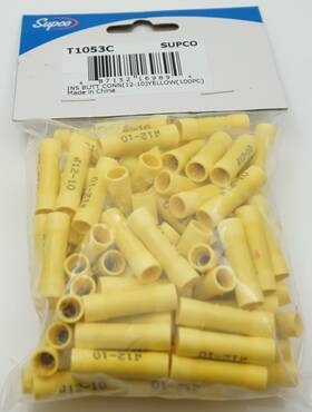 T1053c Supco Butt Connectors 12-10 Awg Insulated - Yellow 100 Pieces
