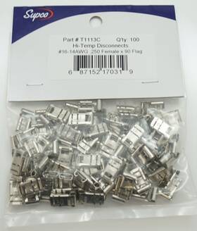 T1113c Supco Hi-temp Disconnects 100 Pk 16-14 Awg Inch .250 Female X 90 Flag