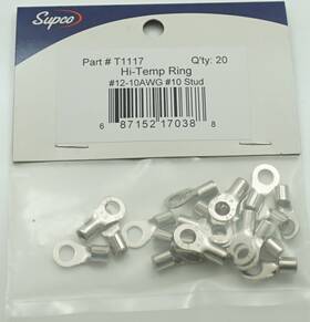 T1117 Supco Hi-temp Ring 20 Pack 12-10 Awg #10 Stud 13/64 Inch I.d