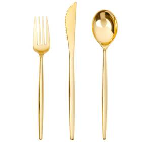Sut78-150g Sut 150pcs Gold Plastic Silverware Utensils Disposab