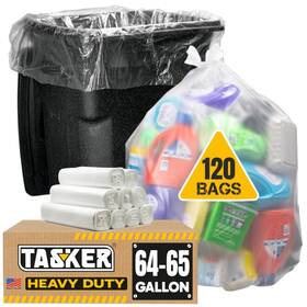 T7125 Tasker 64-65 Gallon Clear Trash Bags Heavy Duty Recycling Bag Huge 120 Coun