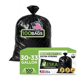 Veska 655043800096 33 Gallon Trash Bags Huge 100 With Ties Large Black Garbage 3